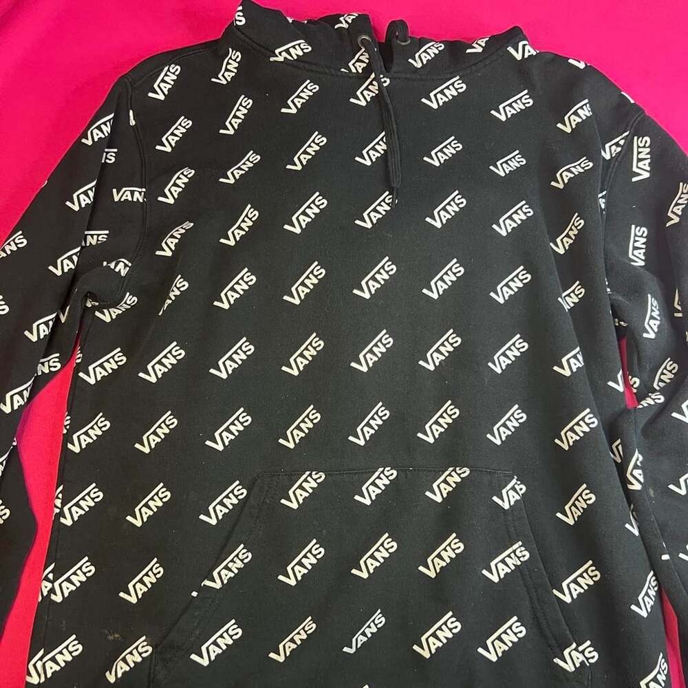 Vans All Over Print Hoodie Size Medium Black White Logo